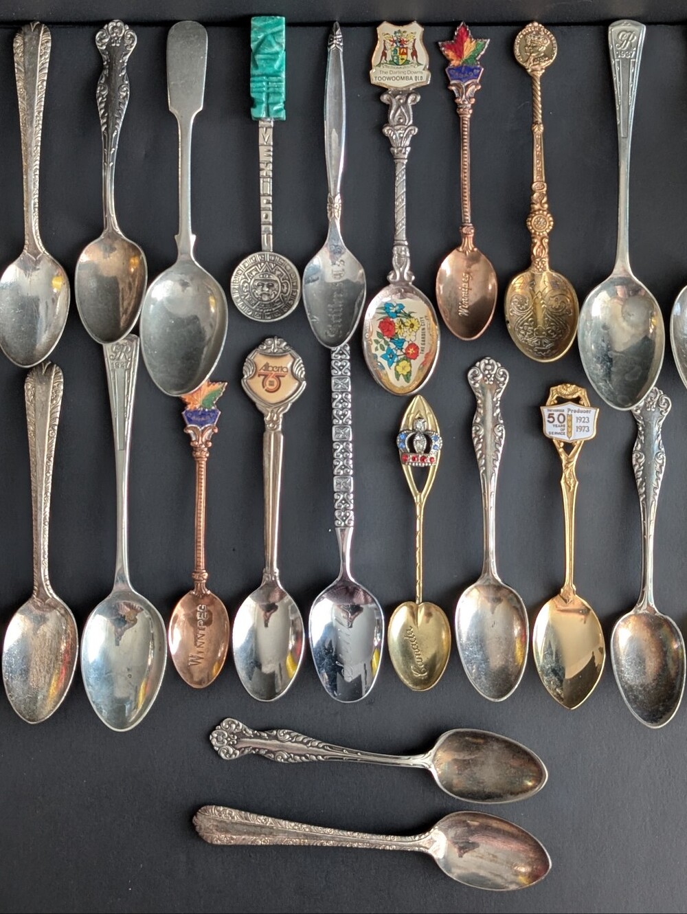 Vintage Small Souvenir Teaspoon Lot Of 24 - 17 Silver Plated! Travel, Tourism!